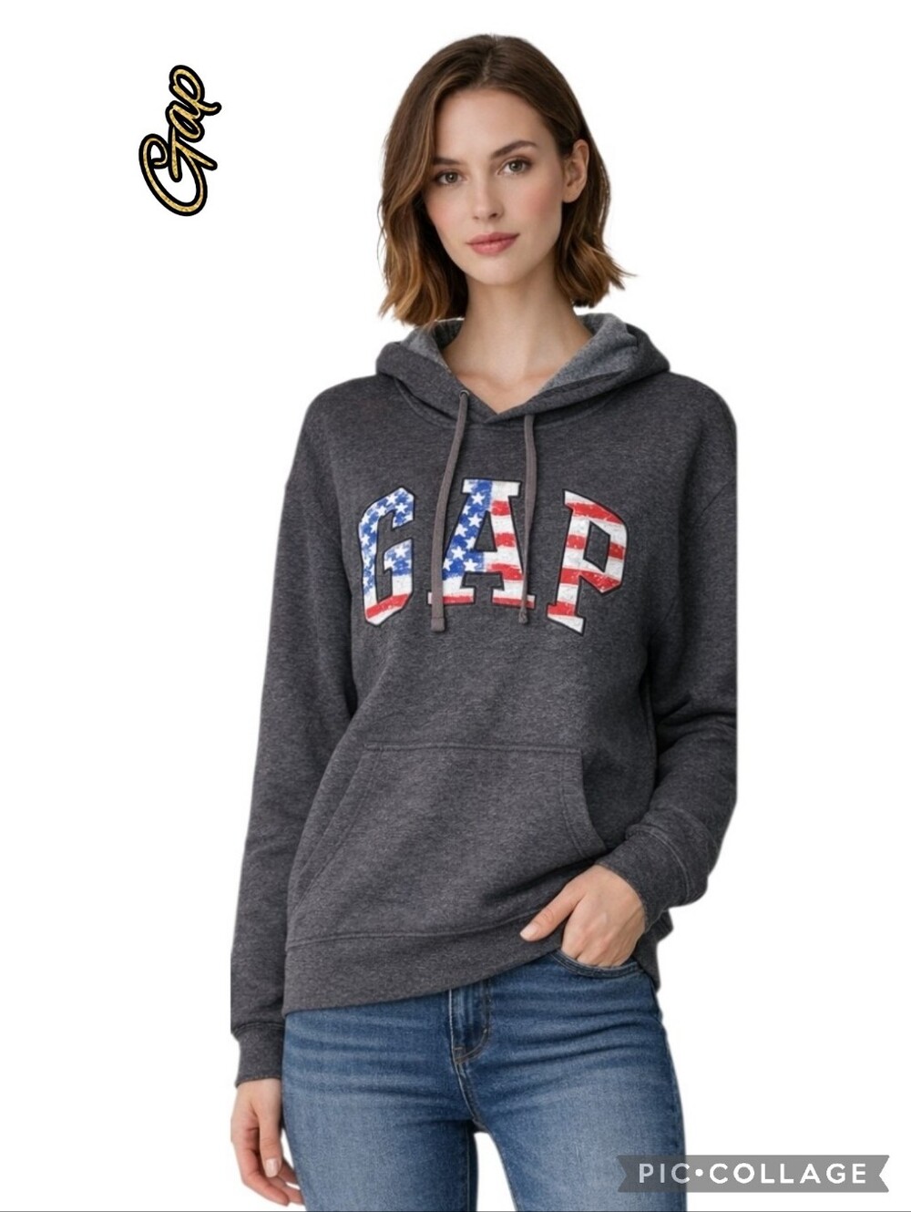 GAP hoodie charcoal grey with patriotic GAP logo in red white blue sz xxl 🎉HP